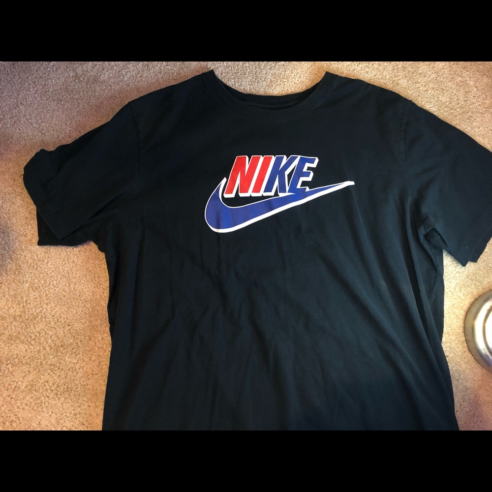 Black Nike T shirt with black and blue Nike logo
